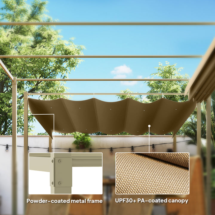 Outsunny 3 x 3(m) Garden Pergola with Retractable Roof and Magnetic Fixture, Outdoor Gazebo Pergola Kit Sun Shade Canopy, UPF30+, Khaki