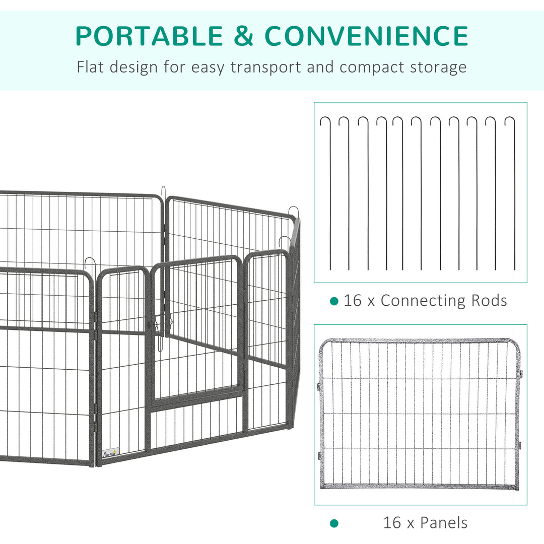 16 Panels Heavy Duty Puppy Playpen, for Small Dogs, Indoor and Outdoor Use - Grey