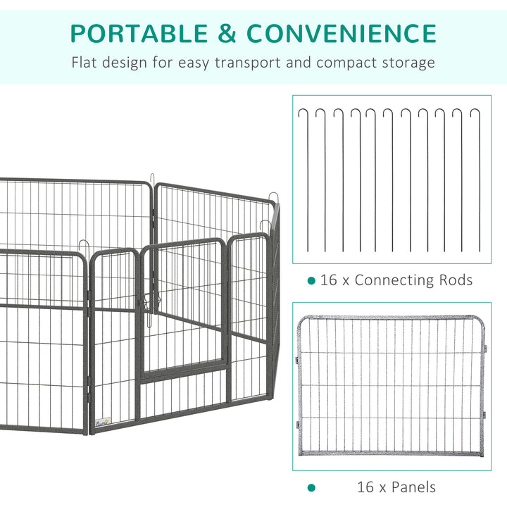 16 Panels Heavy Duty Puppy Playpen, for Small Dogs, Indoor and Outdoor Use - Grey