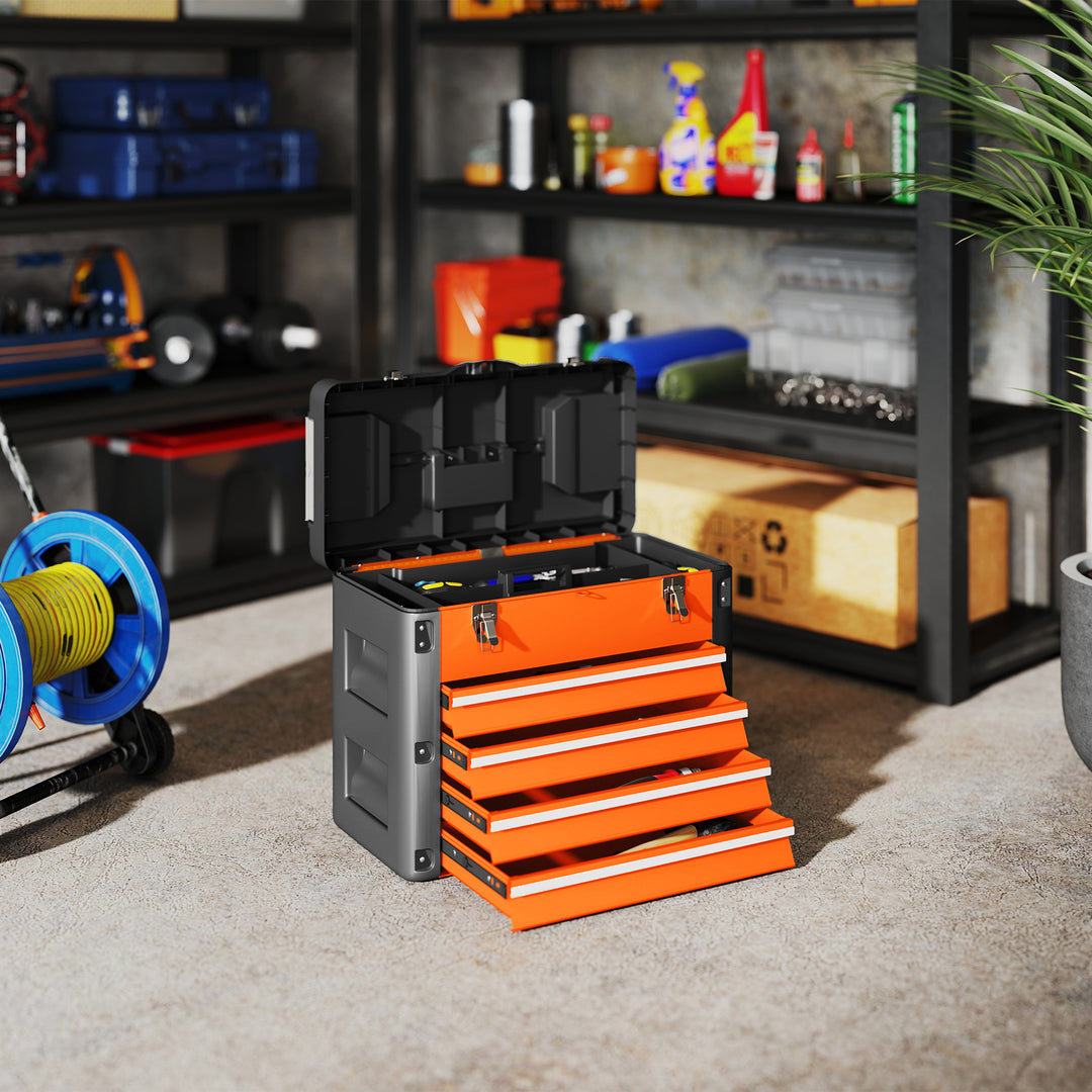 4 Drawers Large Toolbox - Orange