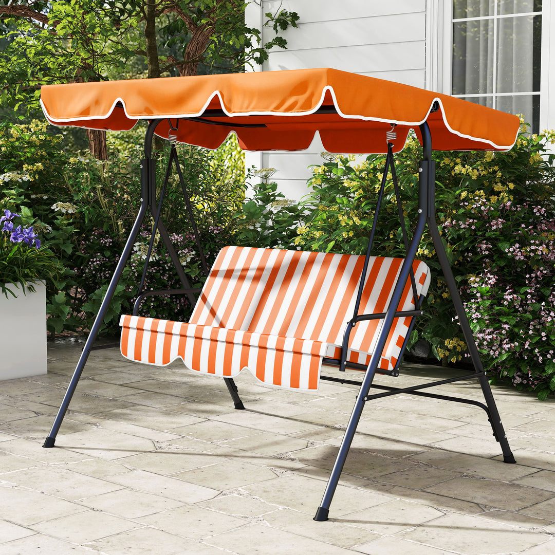 3 Seater Canopy Swing Chair Garden Rocking Bench Heavy Duty Patio Metal Seat w/ Top Roof - Orange