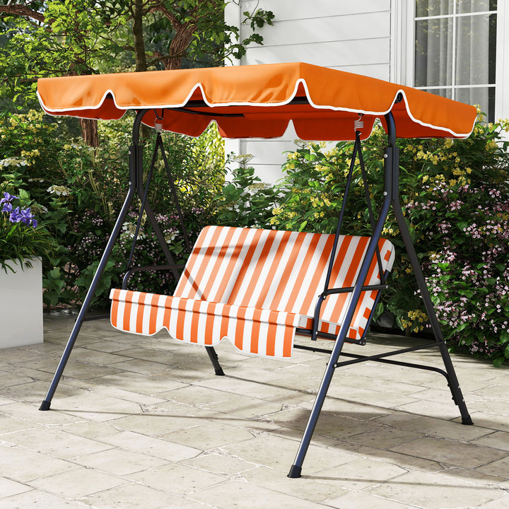 3 Seater Canopy Swing Chair Garden Rocking Bench Heavy Duty Patio Metal Seat w/ Top Roof - Orange