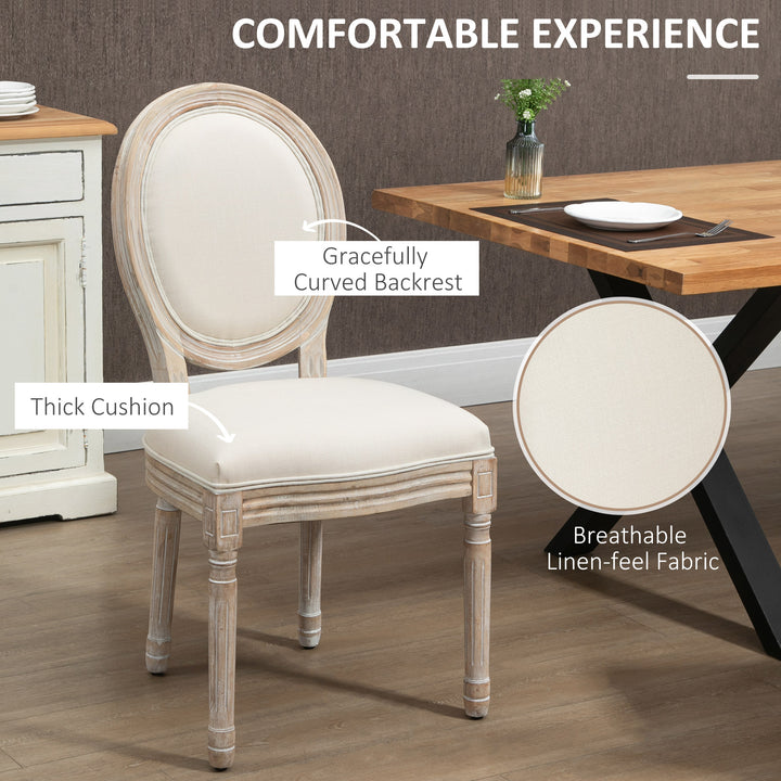 HOMCOM Dining Chairs Set of 2, French-Style Kitchen Chairs, Armless Accent Chairs with Backrest and Linen-Touch Upholstery, Cream | Aosom UK