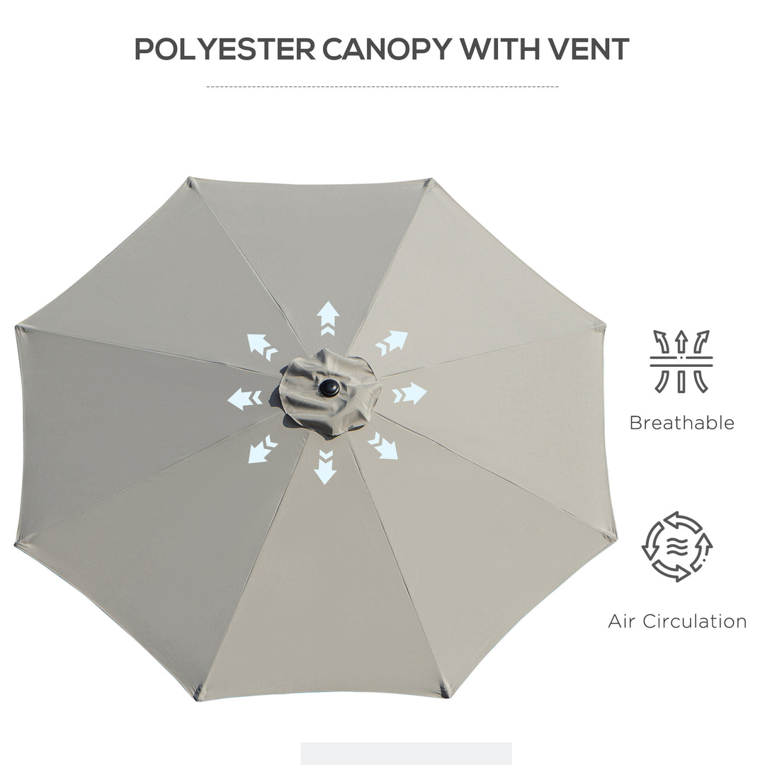 3(m) Tilting Parasol Garden Umbrellas, Outdoor Sun Shade with 8 Ribs, Tilt and Crank Handle for Balcony, Bench, Garden, Light Grey