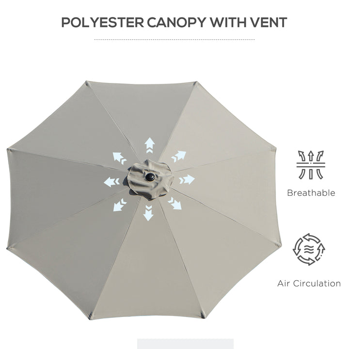 3(m) Tilting Parasol Garden Umbrellas, Outdoor Sun Shade with 8 Ribs, Tilt and Crank Handle for Balcony, Bench, Garden, Light Grey