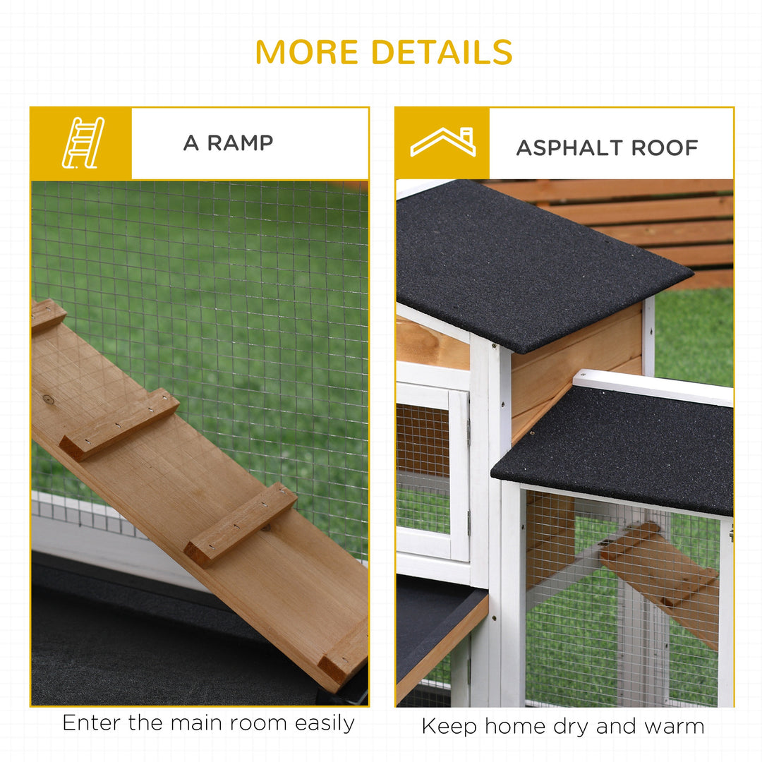 PawHut 2-Tier Rabbit Hutch Wooden Guinea Pig House Pet Cage Outdoor w/ Sliding-out Tray Ramp, 157.4x53x93.5cm, Yellow