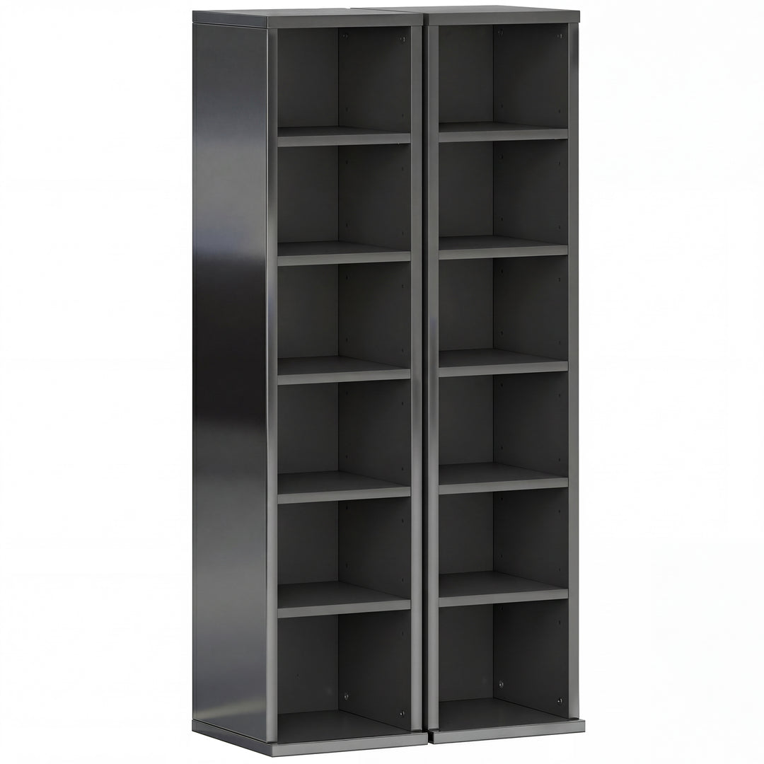 Set of 2 CD Media Display Shelf Unit Tower Rack with Adjustable Shelve