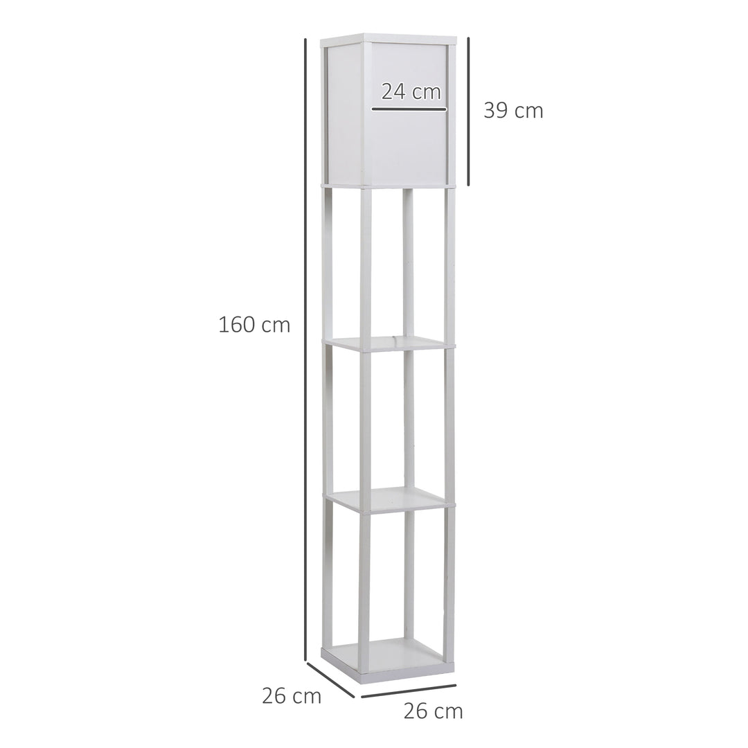 3-Tier Floor Lamp, Floor Light with Storage Shelf, Reading Standing Lamp with Acrylic Shade for Living Room, Bedroom, Kitchen, Dining Room, Office, Dorm, 160cm, White