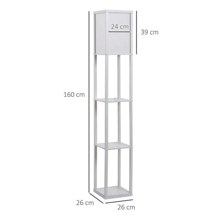 3-Tier Floor Lamp, Floor Light with Storage Shelf, Reading Standing Lamp with Acrylic Shade for Living Room, Bedroom, Kitchen, Dining Room, Office, Dorm, 160cm, White