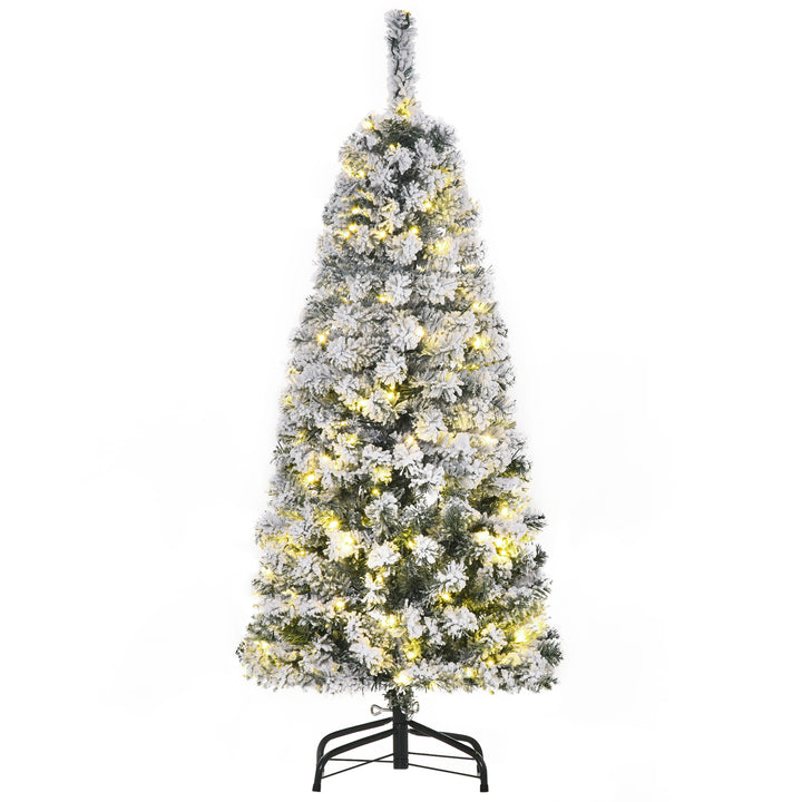 HOMCOM 4ft Prelit Artificial Snow Flocked Christmas Tree with Warm White LED Light, Holiday Home Xmas Decoration, Green White | Aosom UK