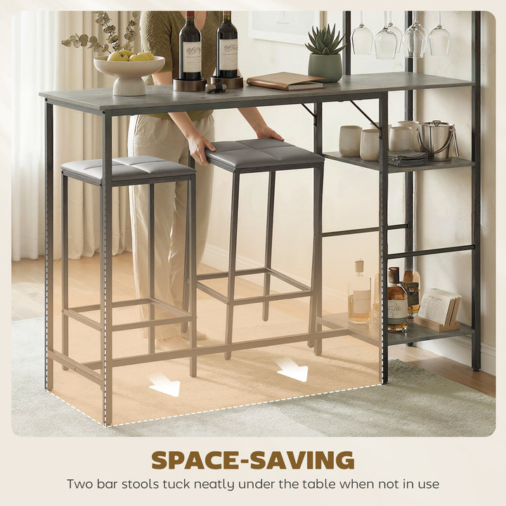 3 Piece Breakfast Bar Table and Stools Set, Washed Grey