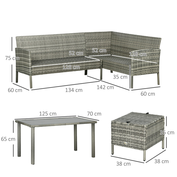 5 Pieces Rattan Garden Furniture Set with Dining Table, Cushions - Dark Blue