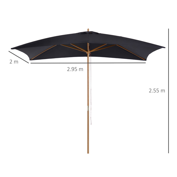 2 x 3m Wooden Garden Parasol Umbrella Outdoor Sun Shade Canopy, Black