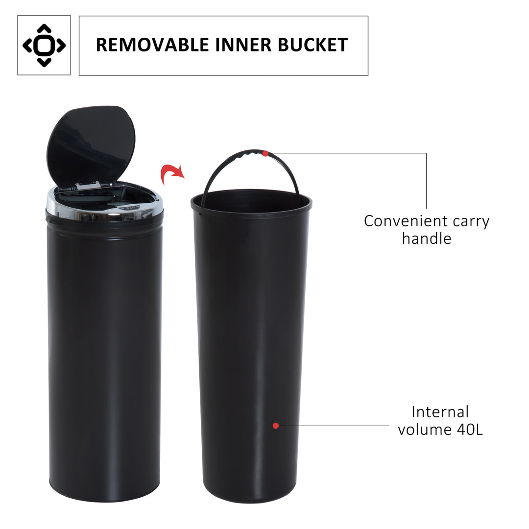 HOMCOM 50L Stainless Steel Sensor Trash Can W/ Bucket-Black