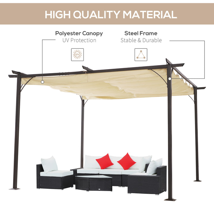 Outsunny 3.5M X 3.5M Metal Pergola Gazebo Awning Retractable Canopy Outdoor Garden Sun Shade Shelter Marquee Party BBQ, Beige