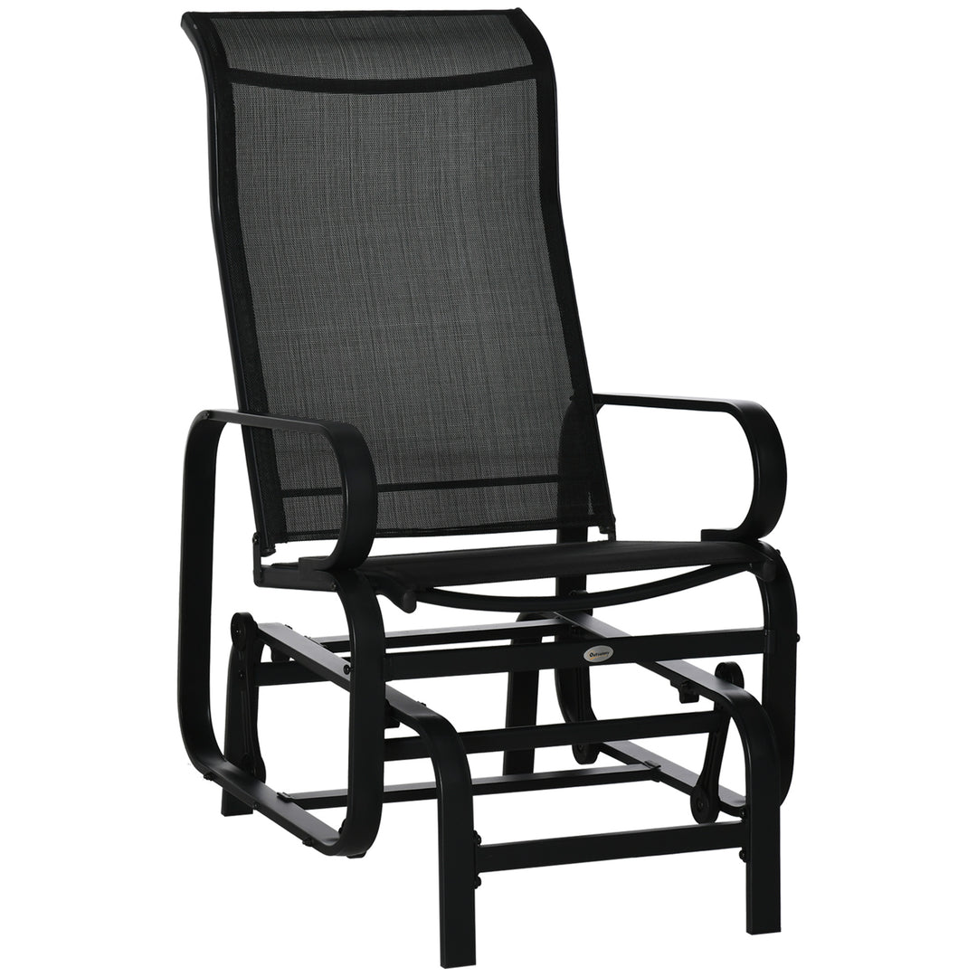 Outdoor Gliding Rocking Chair with Sturdy Metal Frame Garden Comfortable Swing Chair, Black