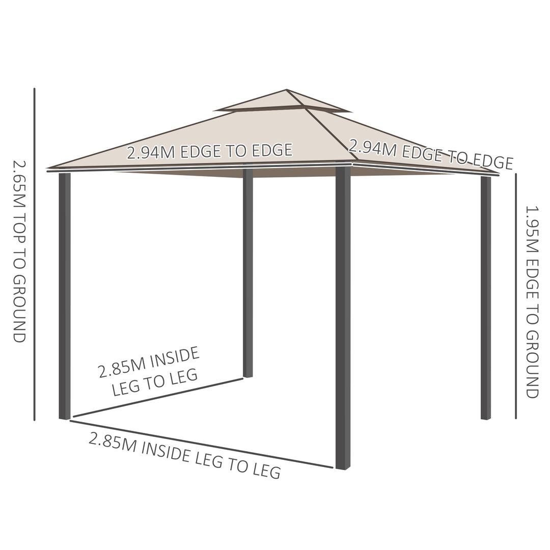MCL Outdoor Gazebo, 2-tier Roof W/Netting, 295L x 295W x 263Hcm-Taupe