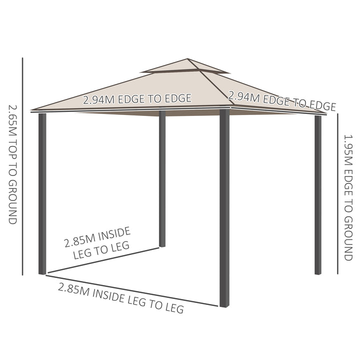 MCL Outdoor Gazebo, 2-tier Roof W/Netting, 295L x 295W x 263Hcm-Taupe