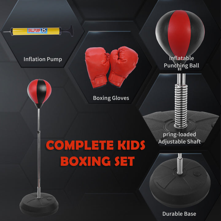 HOMCOM Kids Boxing Punch Bag Set, Freestanding with Gloves, Durable PU Material, Black/Red | Aosom UK