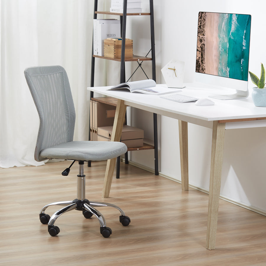 Office Chair, Armless Desk Chair, Adjustable Computer Swivel Chair with Rolling Wheels and Mesh Back for Home Work Study, Grey
