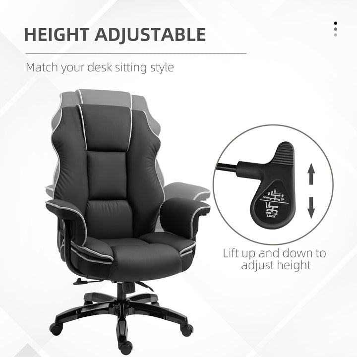 Faux Leather Executive Office Chair, with Contrast Piping - Black/White