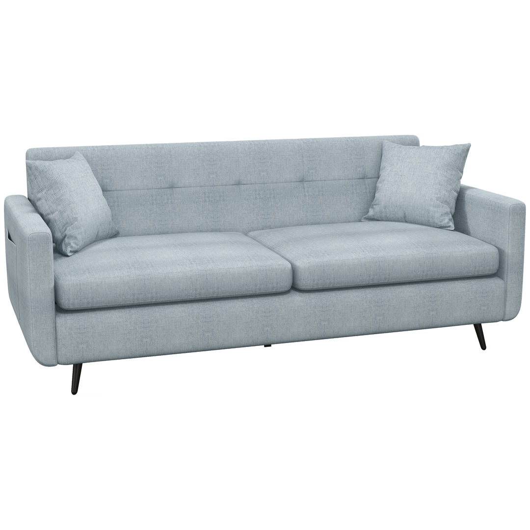 165cm 3 Seater Sofa for Living Room, Modern Fabric Couch, Tufted Small Couch Sofa Settee with Steel Legs and 2 Storage Pockets for Bedroom and Home Office, Blue