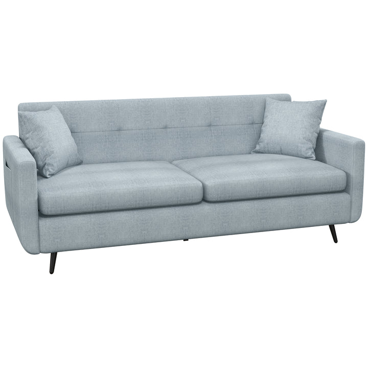 165cm 3 Seater Sofa for Living Room, Modern Fabric Couch, Tufted Small Couch Sofa Settee with Steel Legs and 2 Storage Pockets for Bedroom and Home Office, Blue