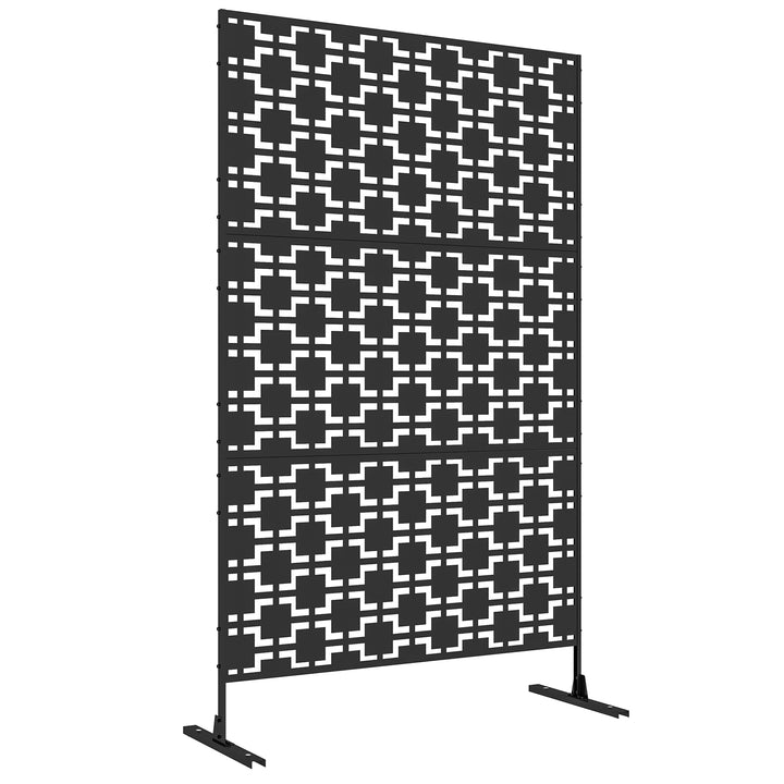 Outsunny Metal Decorative Privacy Screen Outdoor Divider, Black Grid | Aosom UK