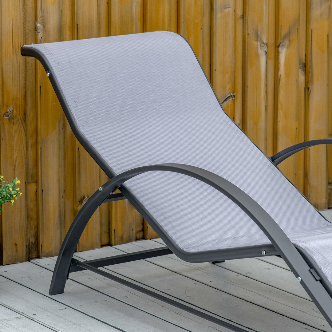 3 Pieces Lounge Chair Set Metal Frame Garden Outdoor Recliner Sunbathing Chair with Table, Light Grey