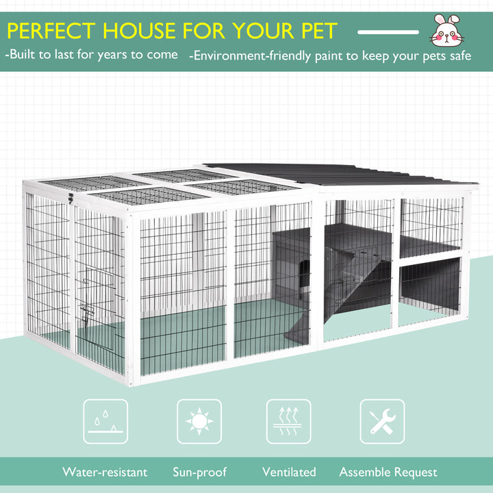 Guinea Pigs Hutches Wooden Small Rabbits Hutches Pet Run Cover Indoor Outdoor, Grey