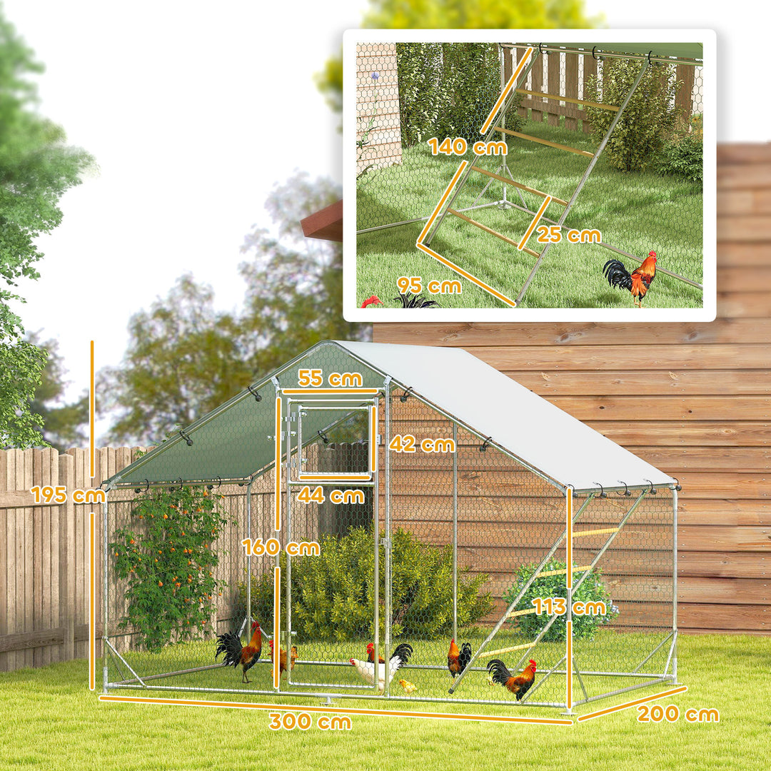 Walk-in Chicken Run w/ Cover, Feeding Door, Hanging Feeder, Perch, for 6-8 Poultry