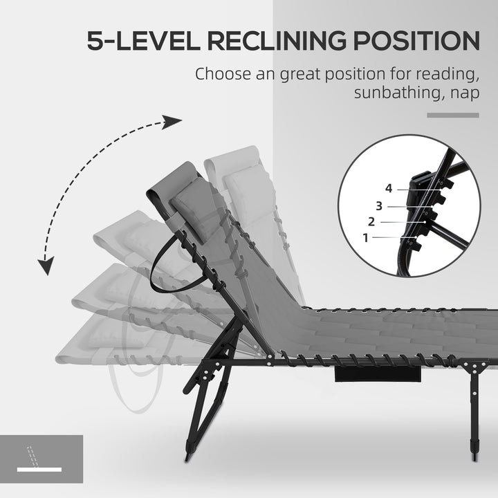 Set of Two Sun Loungers, with Five-Position Reclining Backs - Grey