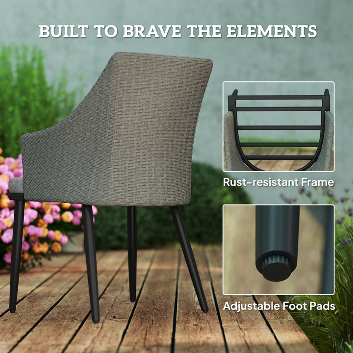 6 Seater Rattan Dining Set with Cushions, Garden Furniture Set with Armchairs, Rectangle Slatted Table Top, Steel Frame, Parasol Hole, Wicker Outdoor Furniture for Patio, Balcony, Grey