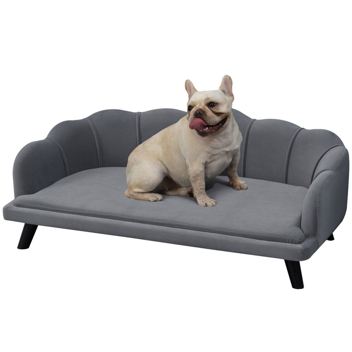 PawHut Dog Sofa for Medium Large Dogs, Shell Shaped Pet Couch Bed with Legs Cushion Washable Cover, Grey