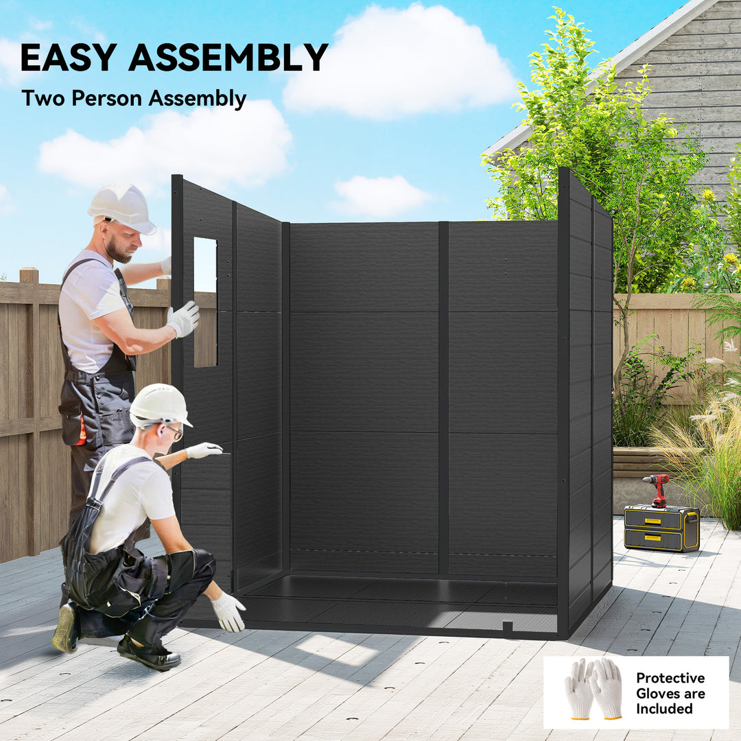6 x 6 ft Plastic Garden Shed, Wood-Effect Outdoor Storage Shed with Fl