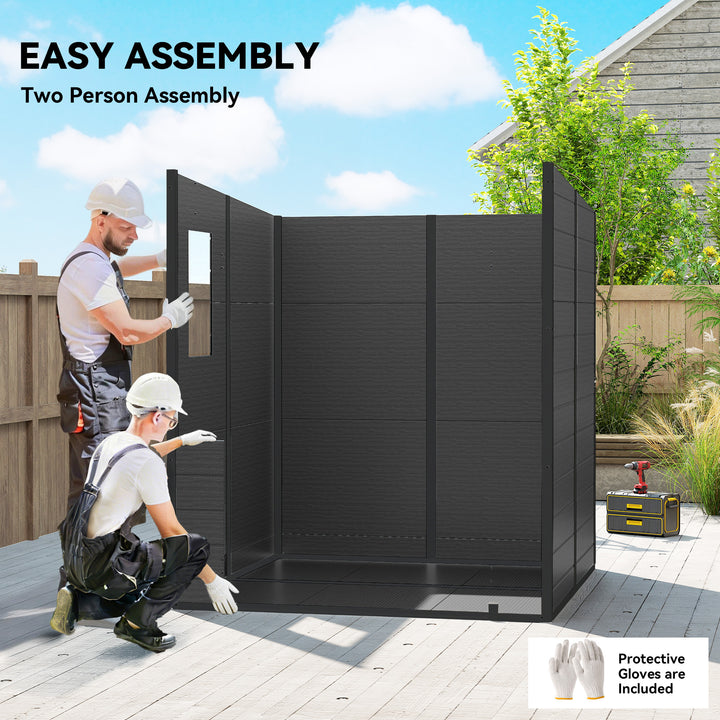 6 x 6 ft Plastic Garden Shed, Wood-Effect Outdoor Storage Shed with Fl