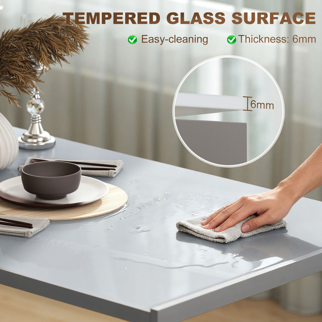 120cm Dining Table, Rectangle 4 Seater Kitchen Table with Tempered Gla