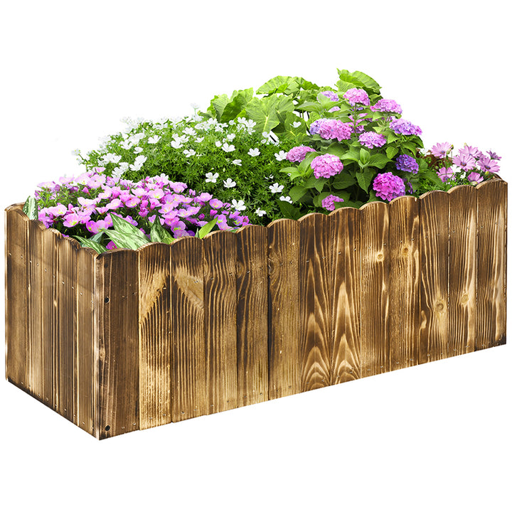 Outsunny 70L Garden Flower Raised Bed Pot Wooden Outdoor Large Rectangle Planter Vegetable Box Herb Holder Display (80L x 33W x 30H (cm)) | Aosom UK