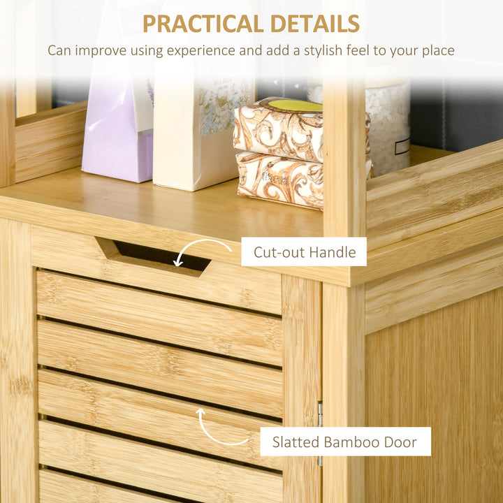 Tall Bathroom Cabinet, Slim Storage Cabinet, Tallboy Bamboo Storage Unit with 3-Tier Storage Shelves and Freestanding Organiser, Natural