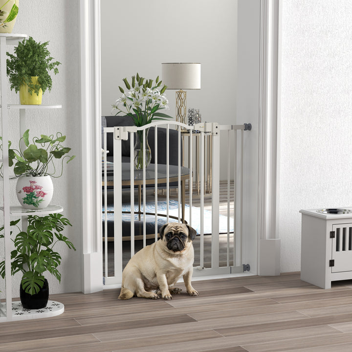 PawHut Metal 74-87cm Adjustable Pet Gate Safety Barrier w/ Auto-Close Door White | Aosom UK