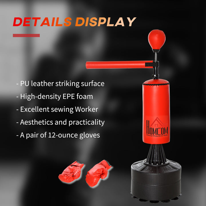 MCL 155-205cm 3-IN-1 Freestanding Boxing Punching Bag Stand, Boxing Speed Trainer with Rotating Flexible Arm, Speed Ball, Fillable Base, Red