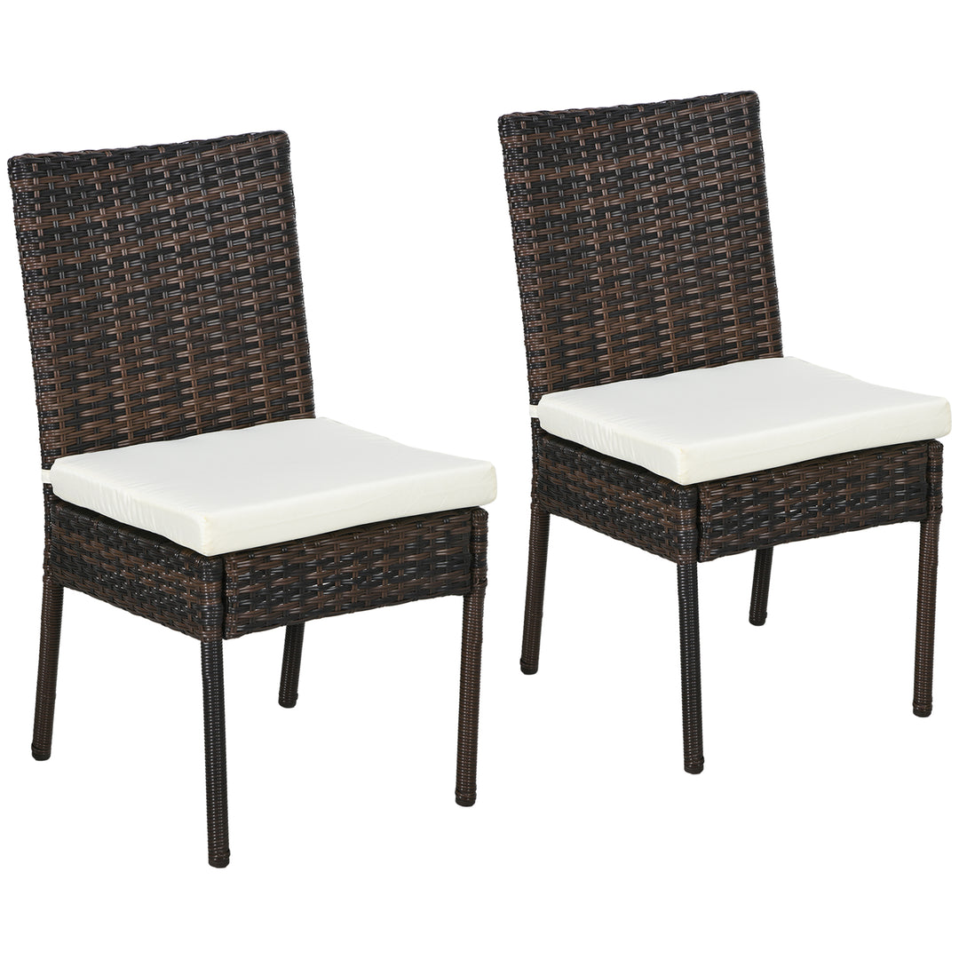 Set of Two Armless Rattan Garden Chairs - Brown