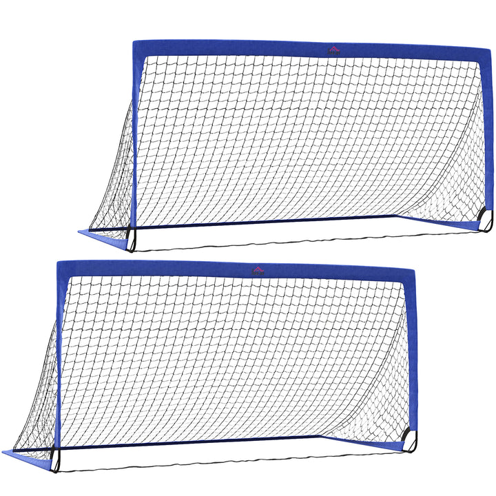 HOMCOM Set of 2 Football Goal Net 6 x 3 ft Foldable Outdoor Sport Training Teens Adults Soccer with Carrying Bag Blue