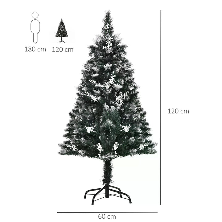 HOMCOM 4ft Artificial Snow Dipped Christmas Tree Xmas Pencil Tree Holiday Home Indoor Decoration w/ Foldable Feet White Berries Dark Green | Aosom UK