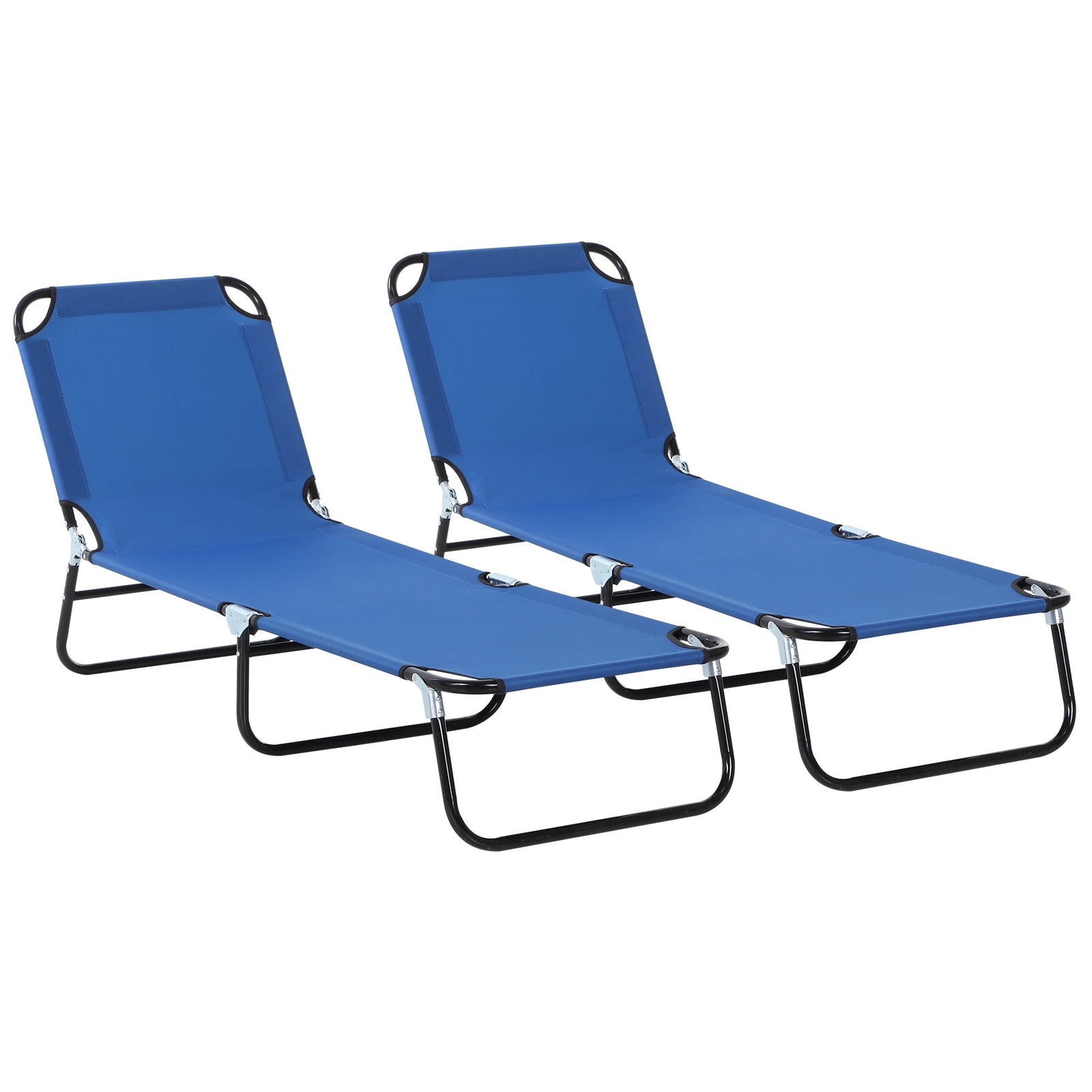 2 Piece Foldable Sun Loungers with 5-Position Adjustable Backrest, Outdoor Portable Recliner Chaise Lounge Chairs with Breathable Mesh Fabric, Blue