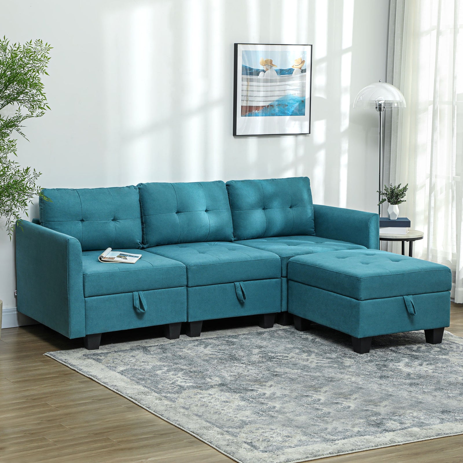 L' Shape Modular Sofa, with Storage - Light Blue
