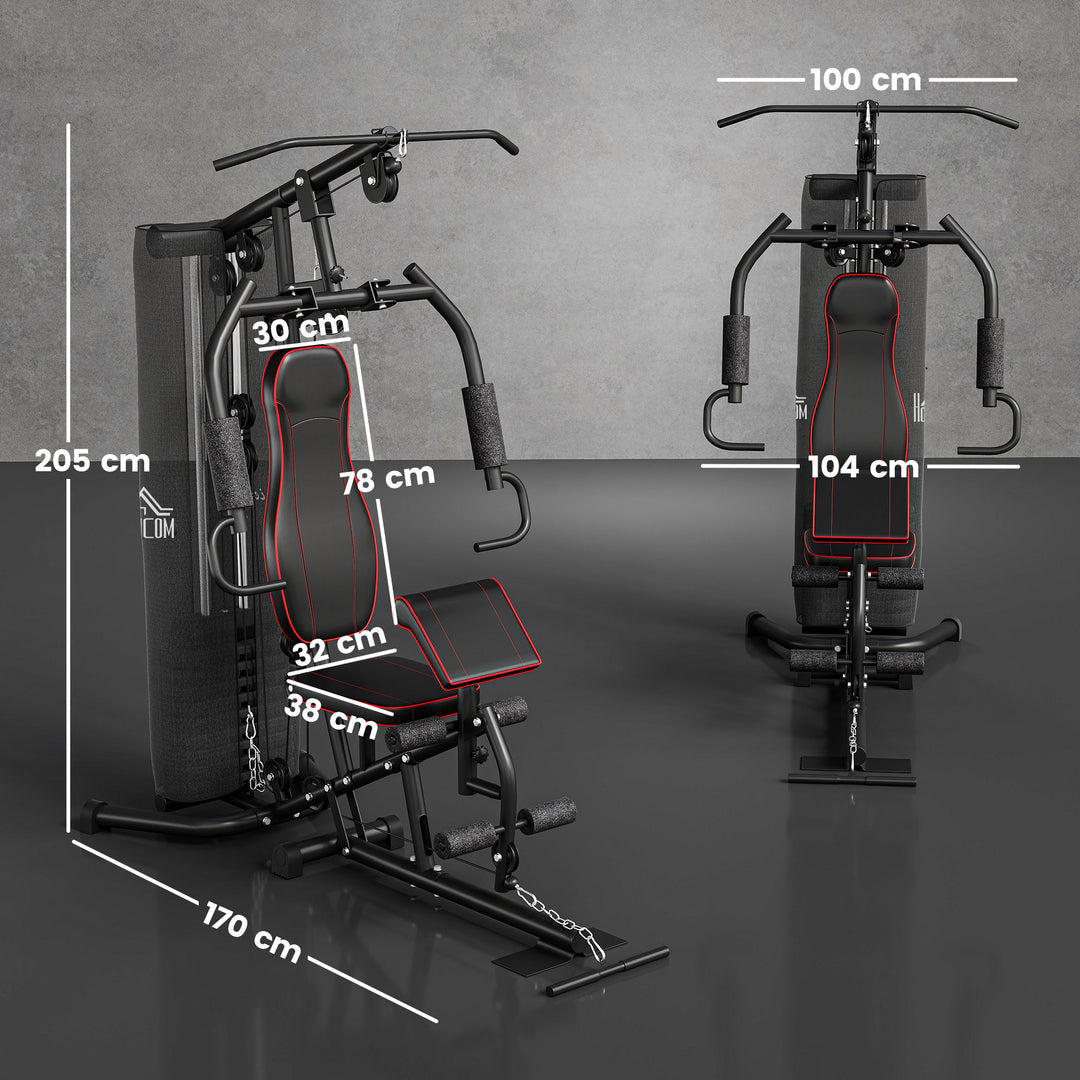 Multifunctional Home Gym Equipment Workout Station, Chest Station, Butterfly Press & Leg Developer, 45kg Weight Stack Multi Gym Machine Fitness Equipment for Full Body Fitness