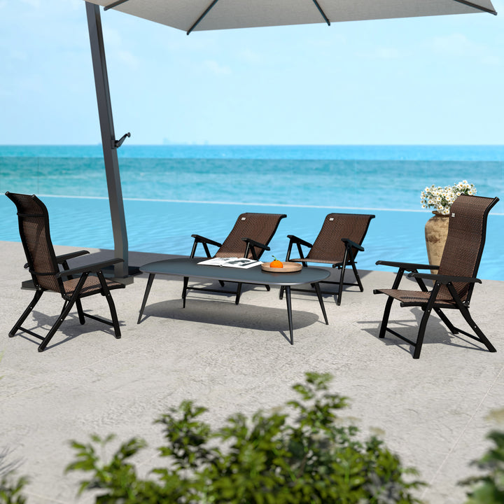 Set of Four Folding Garden Chairs, with Seven-Position Adjustable Backs, Dark Brown