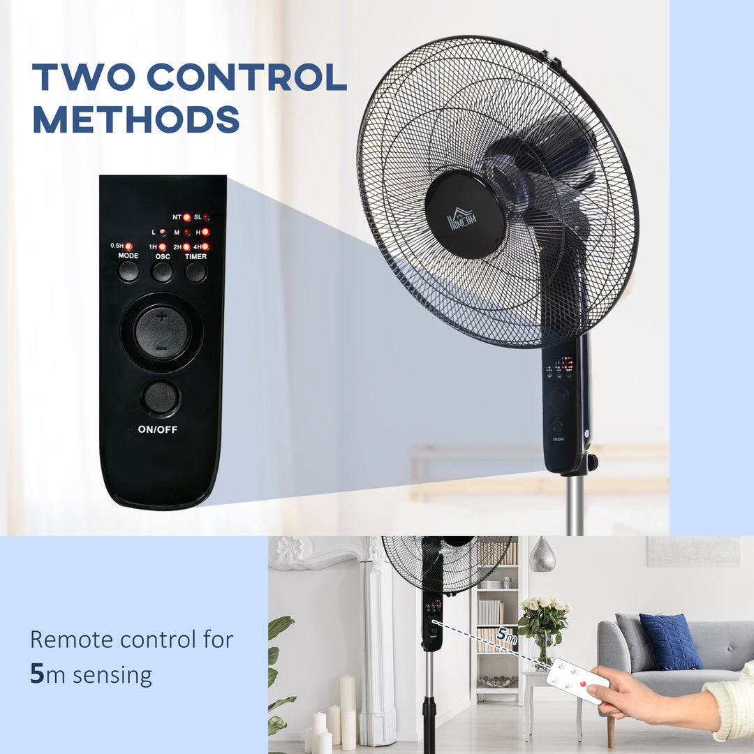 18" Pedestal Fan, Oscillating Standing Fan with Remote Control, Floor Fan with Adjustable Height, 3 Speed, 7.5-Hour Timer, Black