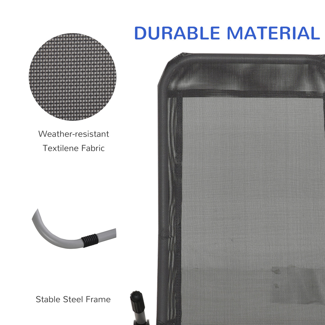 MCL Set of 2 Outdoor Patio Chaise Recliner Portable Lounge Chairs w/ Rust-Resistant Steel Frame & Adjustable Backrest, Grey